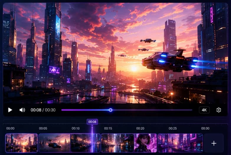 Seedance 2.5 timeline showing a 30-second AI video generation workflow