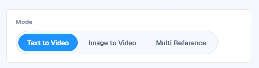 Seedance 2.5 mode selector with Text to Video selected